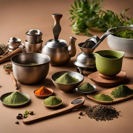 Ensemble d'accessoires pour la préparation et la consommation d'infusions.