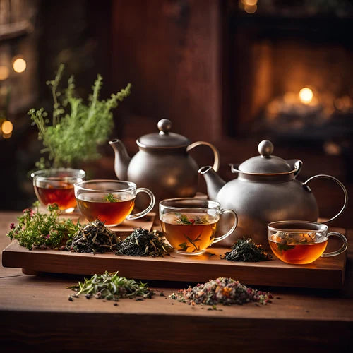 Image de tisane sur table en bois.